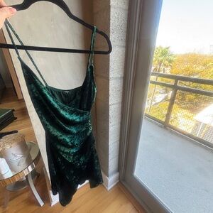 Velvet Spaghetti Strap Dress in Deep Emerald